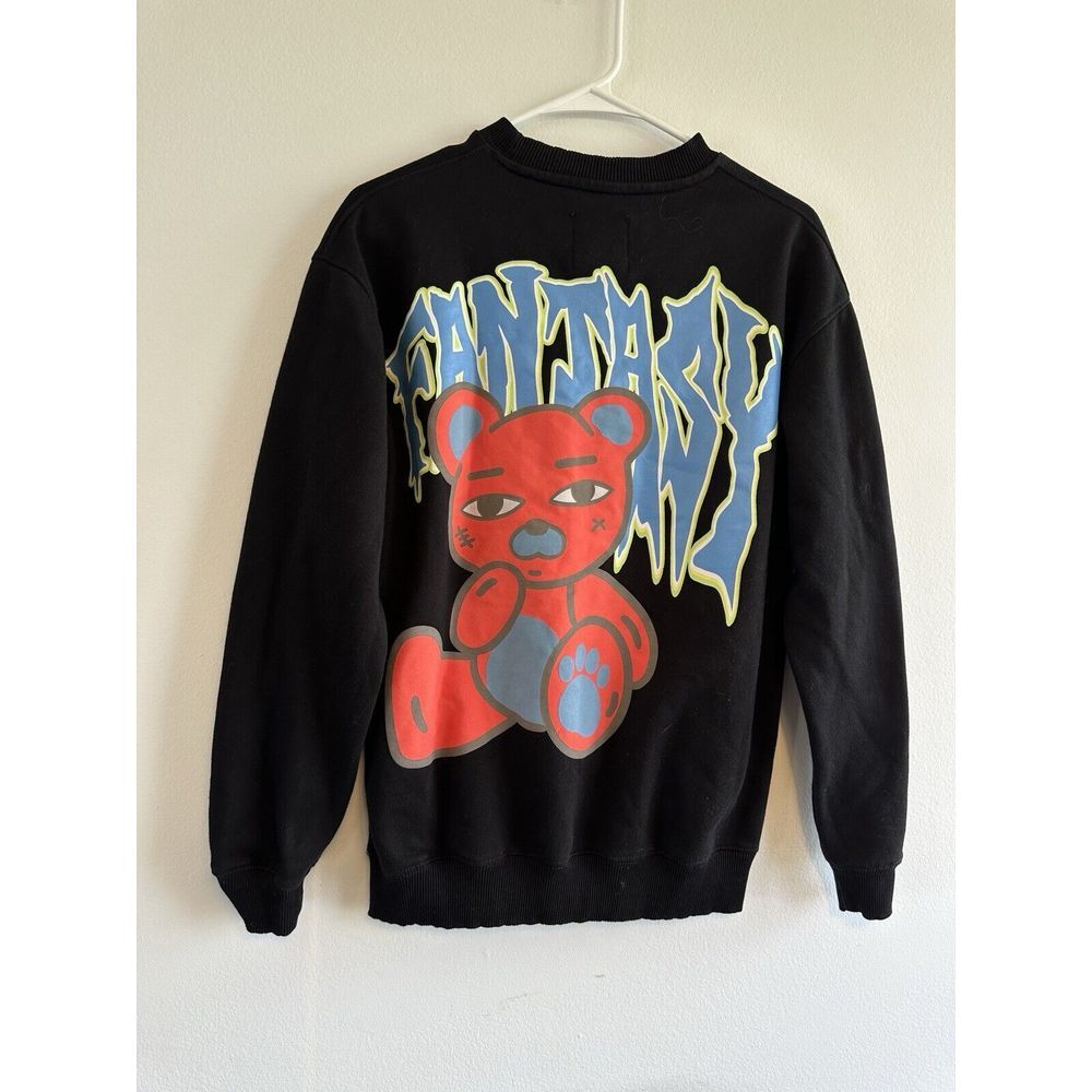 Unisex Bershka Sweatshirt Graphic Print Teddy Bear XS Spell Out Fantasy Black